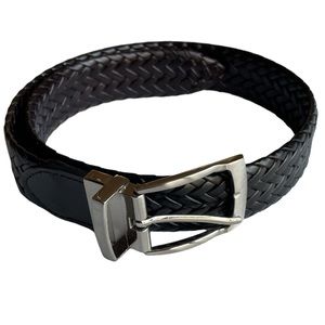 Youth Boys Reversible Woven Leather Belt by Joseph Abboud, Black and Brown 22”
